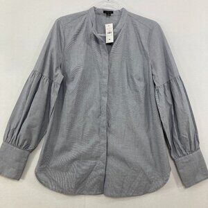 New Ann Taylor Medium Gray Puff Sleeve Preppy Office Career Button Down